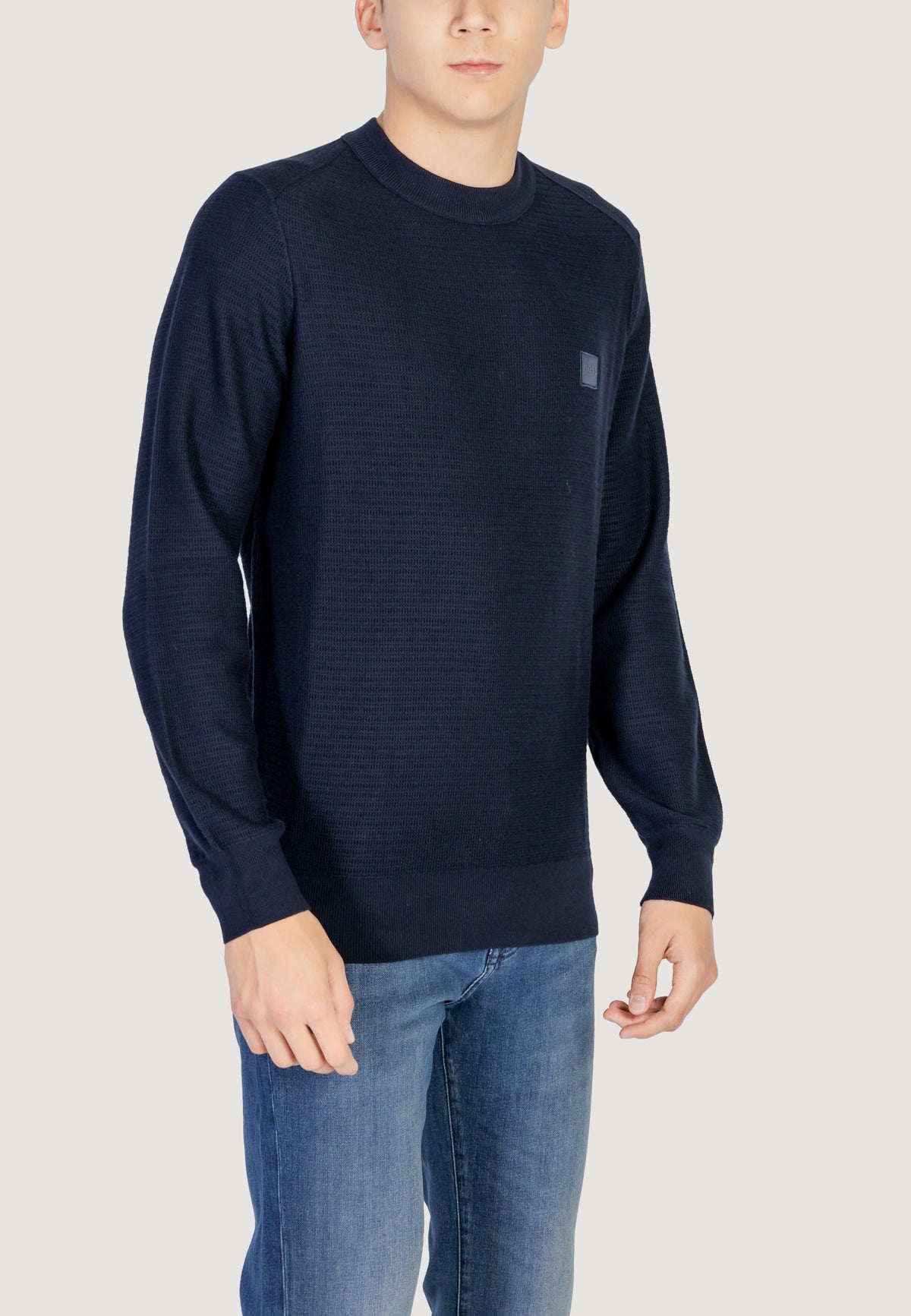 Boss Anion Trui van katoen en kasjmier – Marineblauw