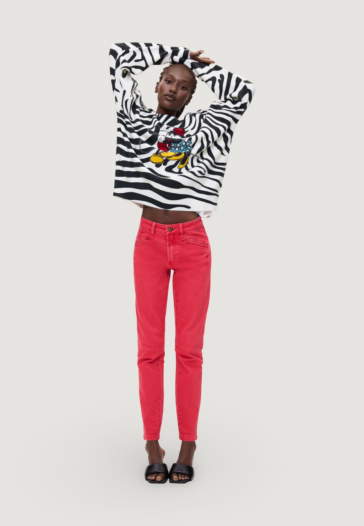 Desigual Hug Mickey Trui met zebraprint en borduursel – Wit / Zwart