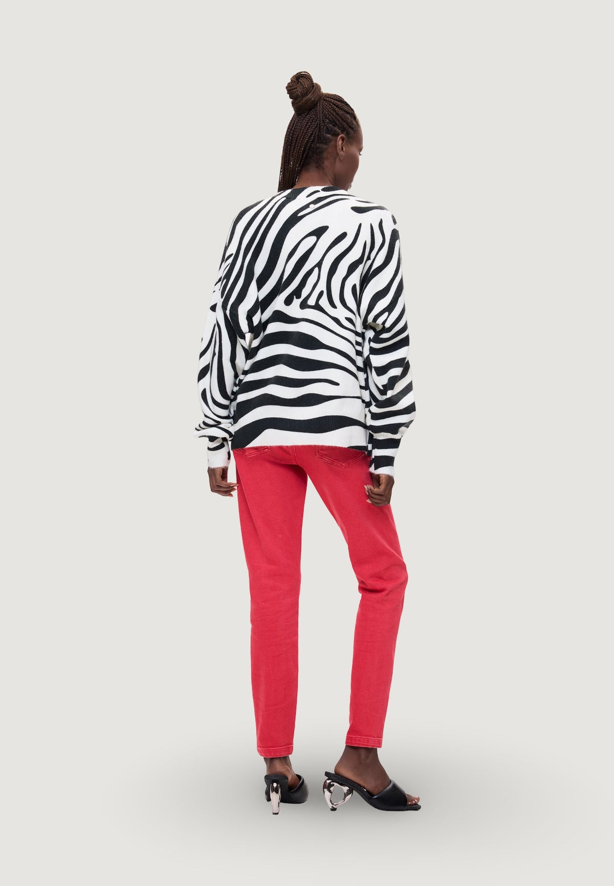 Desigual Hug Mickey Trui met zebraprint en borduursel – Wit / Zwart