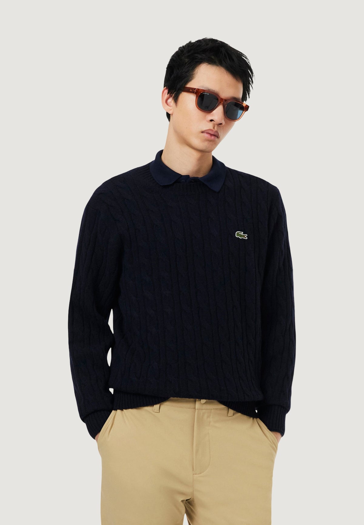Lacoste Wollen trui met polokraag – Marineblauw