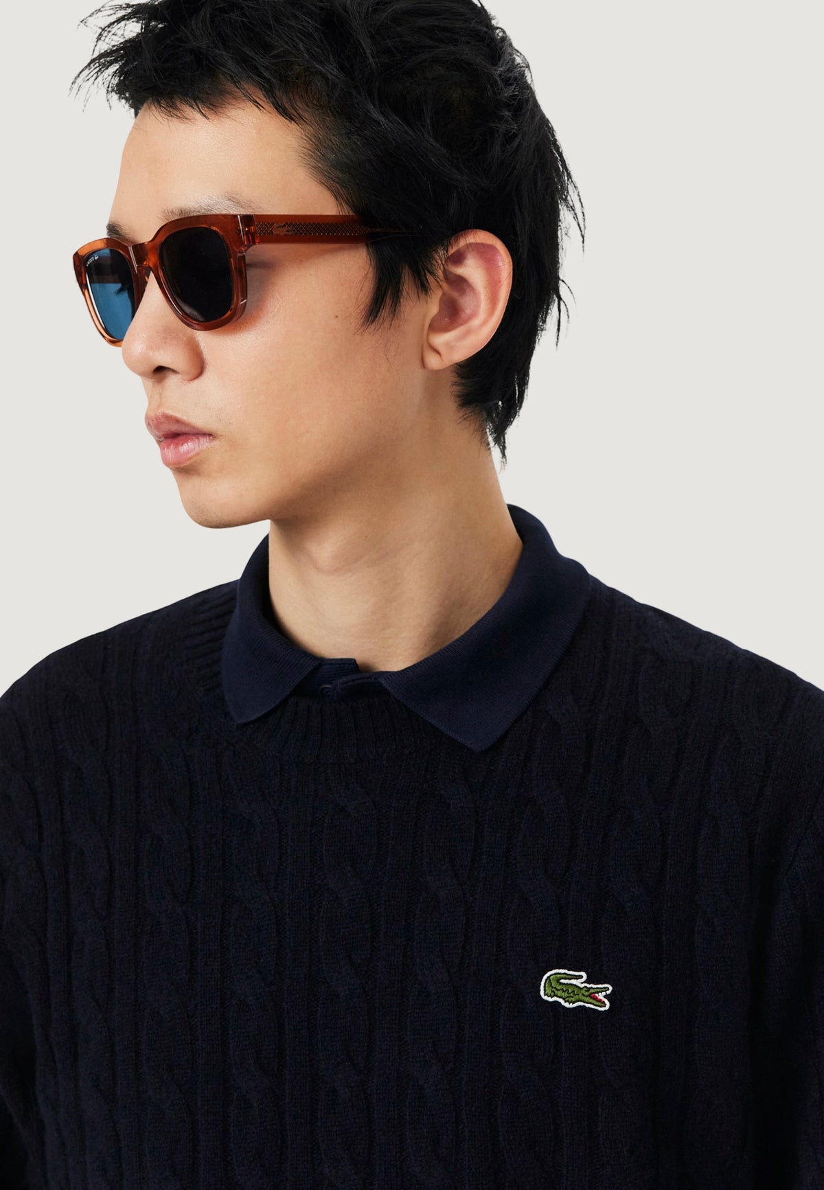 Lacoste Wollen trui met polokraag – Marineblauw