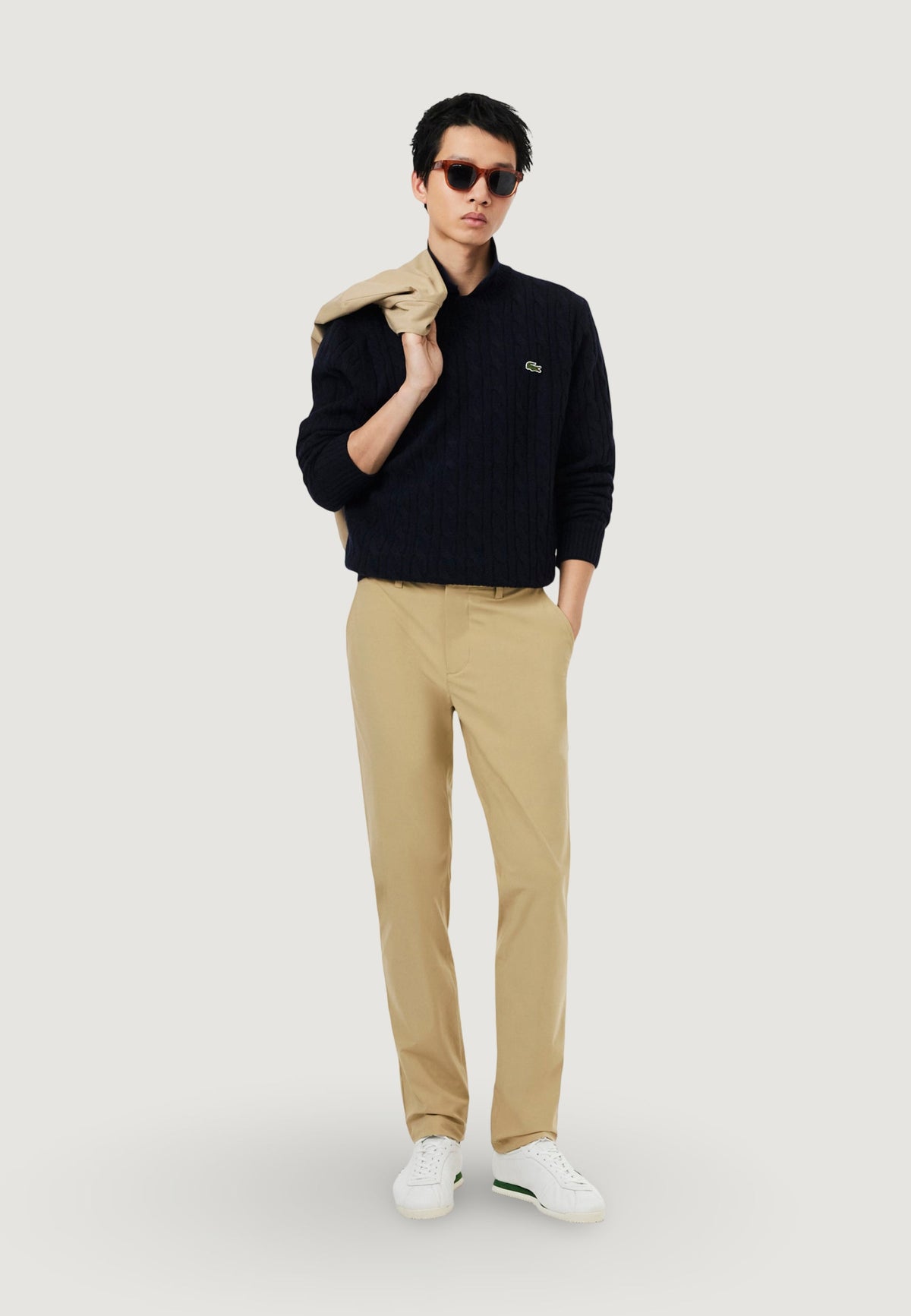 Lacoste Wollen trui met polokraag – Marineblauw