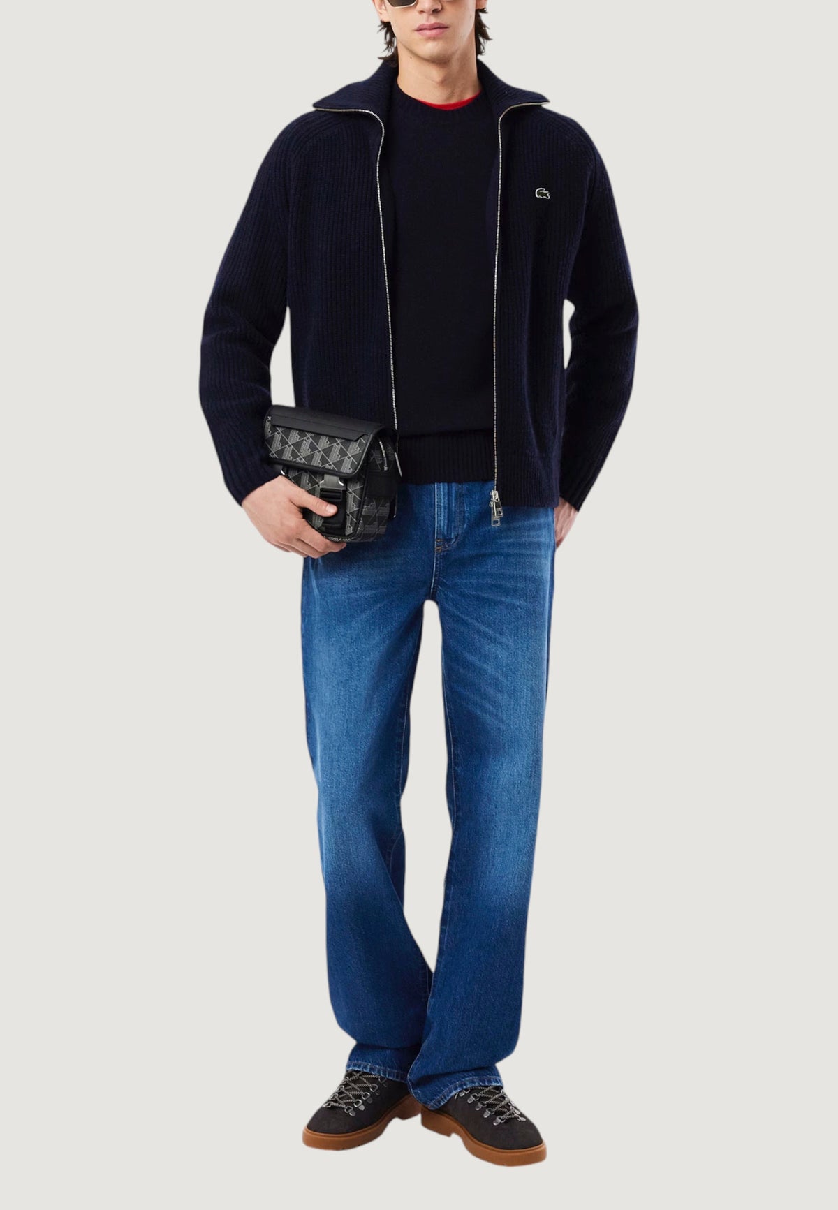 Lacoste Wollen trui met ronde hals en geborduurd logo – Blauw