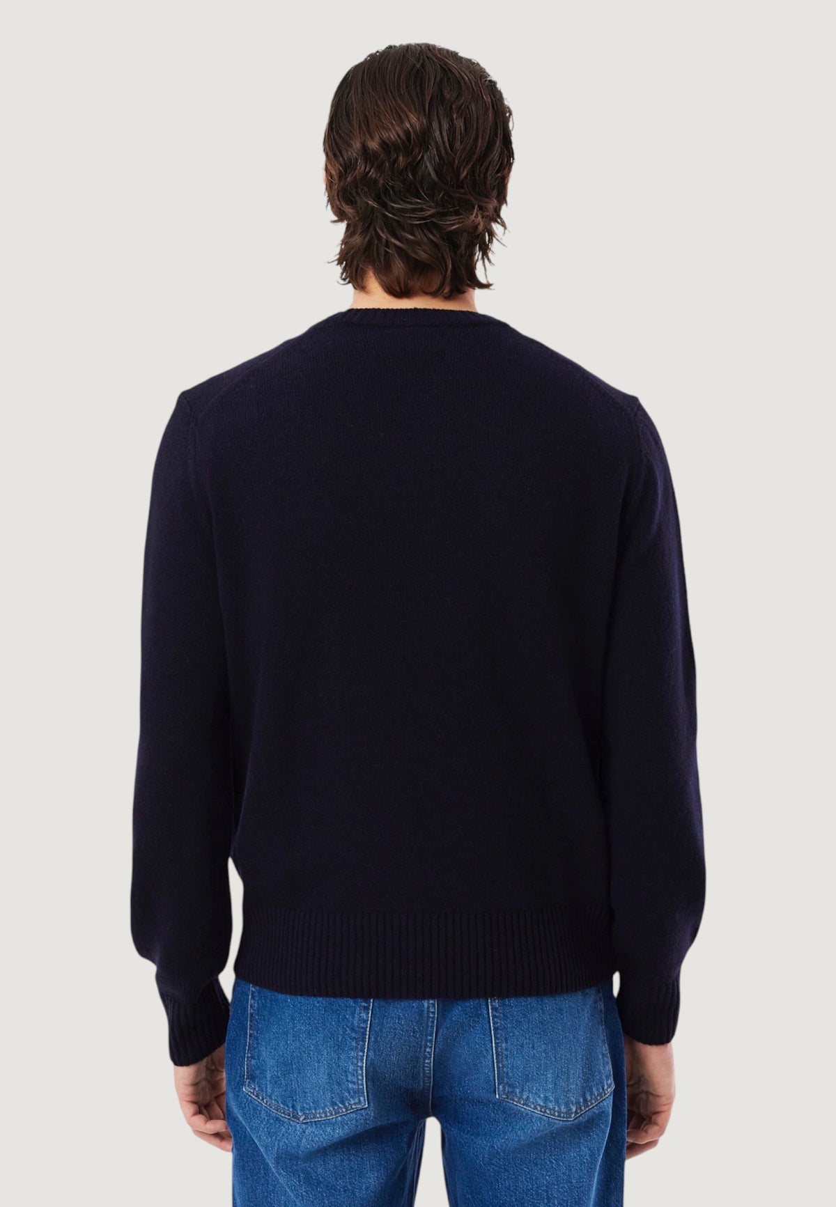 Lacoste Wollen trui met ronde hals en geborduurd logo – Blauw