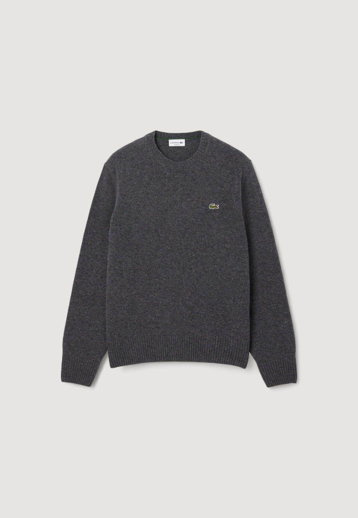 Lacoste Wollen trui met ronde hals en geborduurd logo – Grijs
