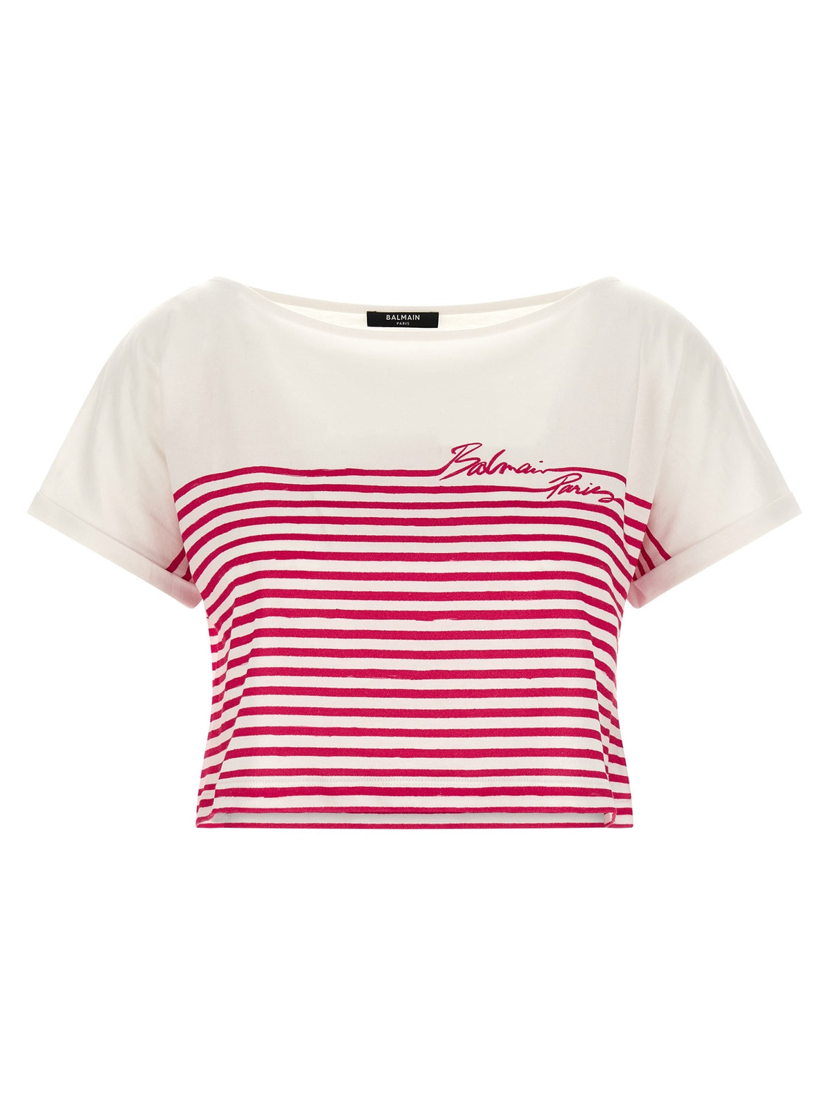 Balmain Marinière T-shirt – Wit / Fuchsia
