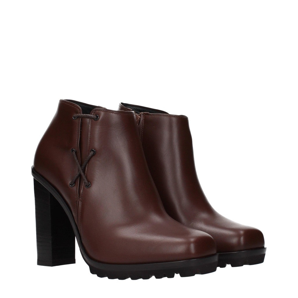 Max Mara Leren enkellaarzen met hak – Bruin
