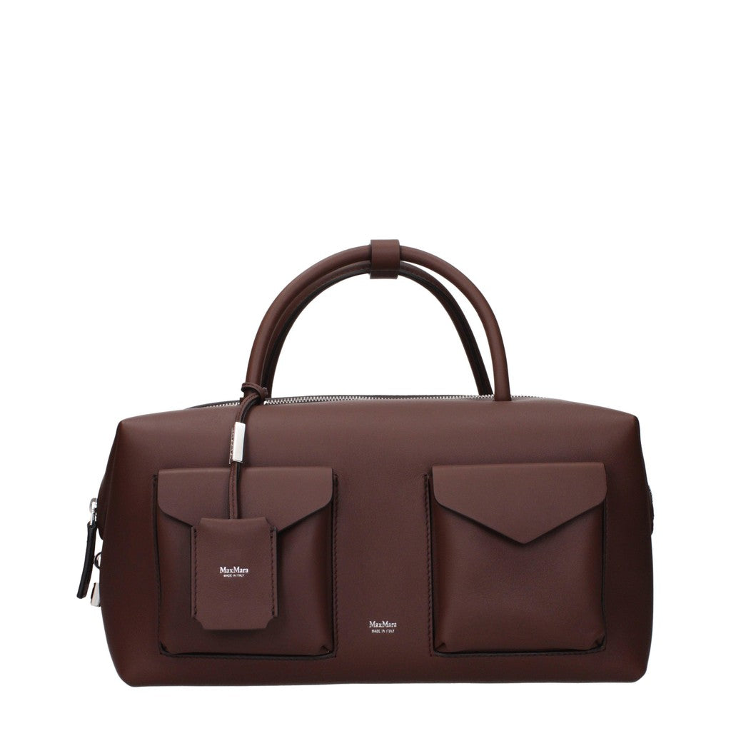 Max Mara Leren Handtas met klepzakken – Bruin