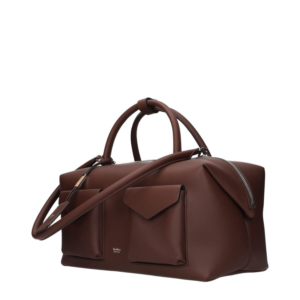 Max Mara Leren Handtas met klepzakken – Bruin
