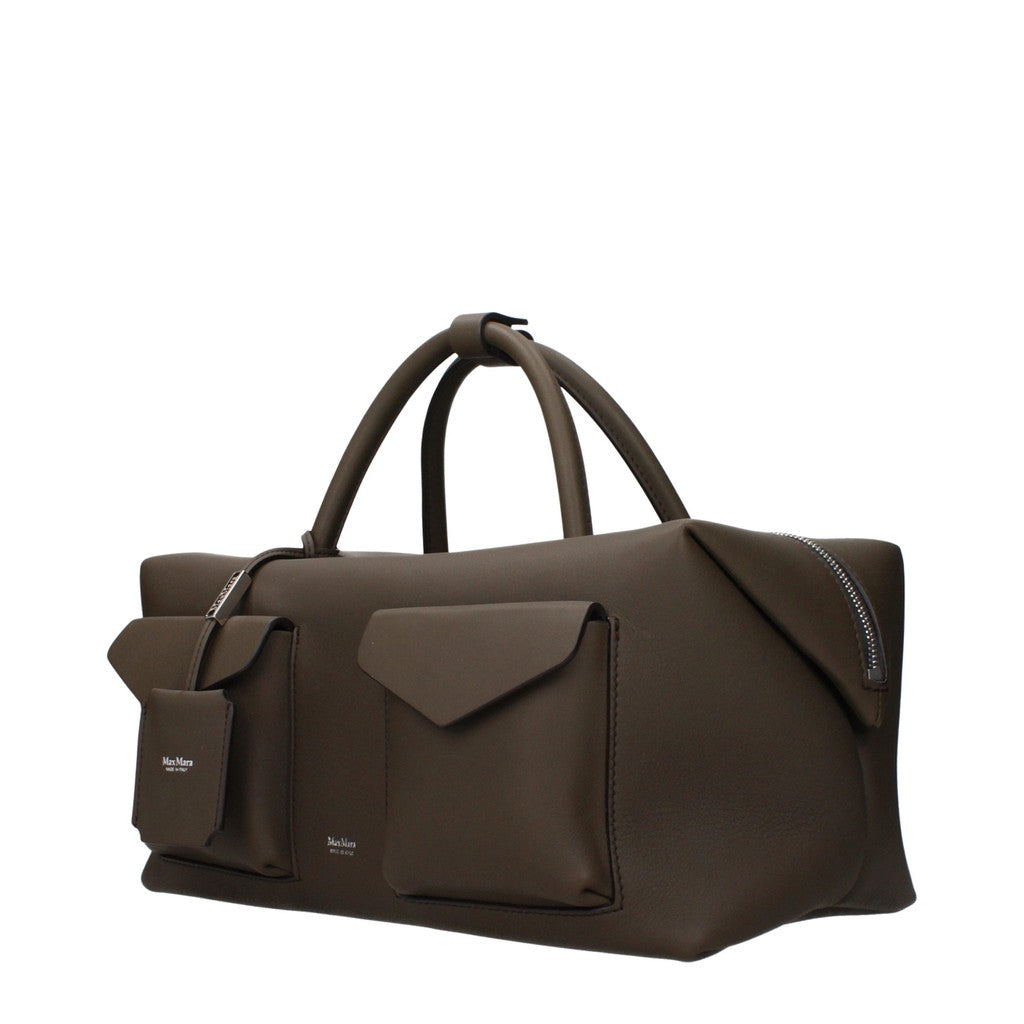 Max Mara Leren Handtas met klepzakken – Groen