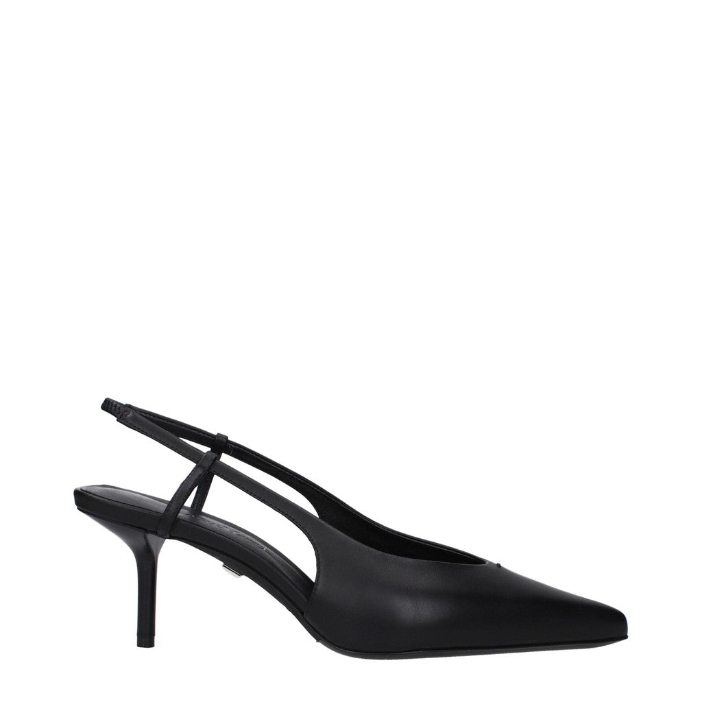 Max Mara Leren pumps met puntige neus – Zwart