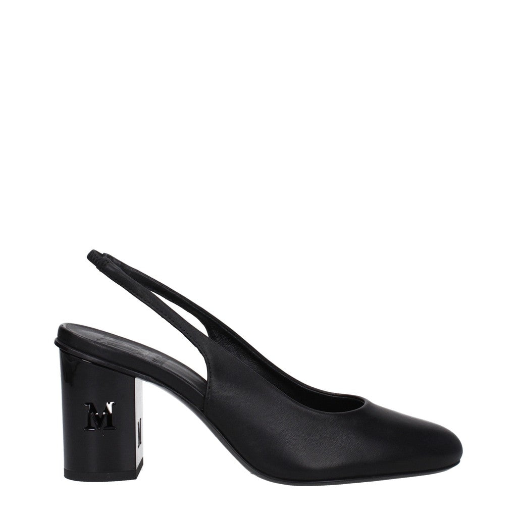 Max Mara Leren slingback pumps – Zwart