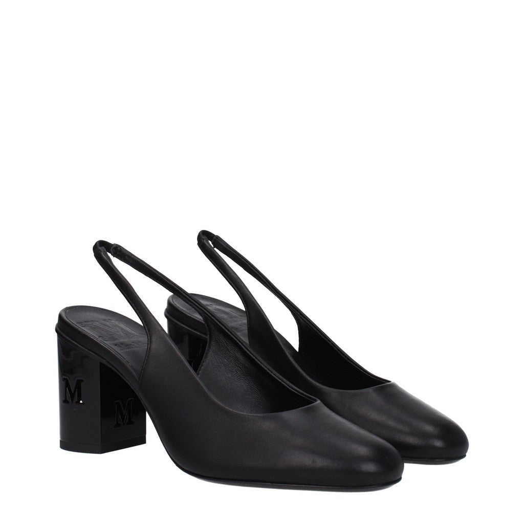 Max Mara Leren slingback pumps – Zwart