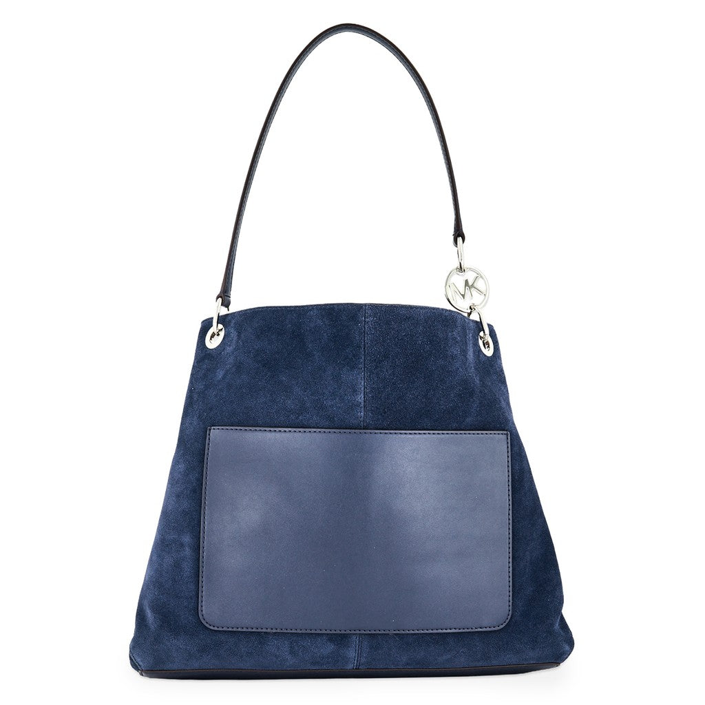 Michael Kors Christina Large Suède schoudertas – Donkerblauw