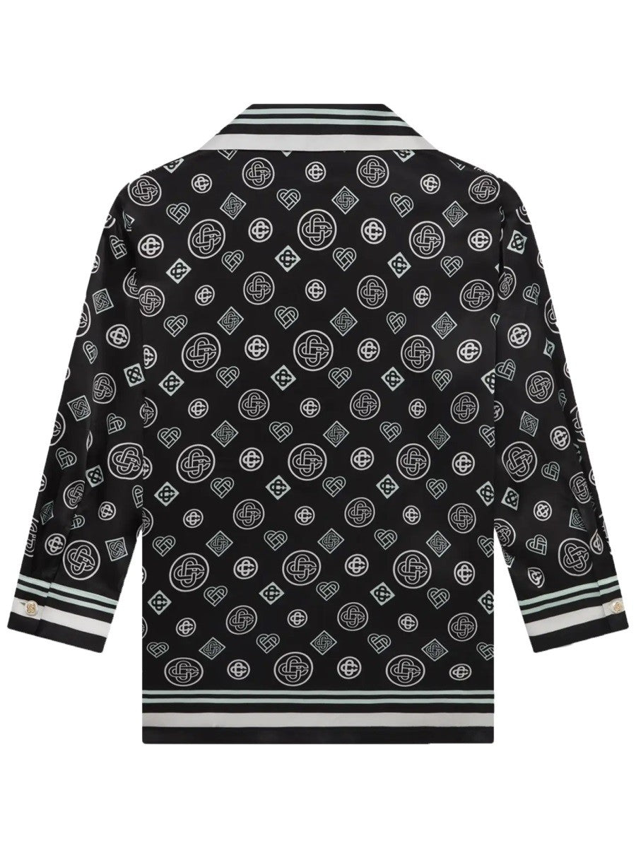 Casablanca Zijden Pyjamashirt met monogram – Zwart