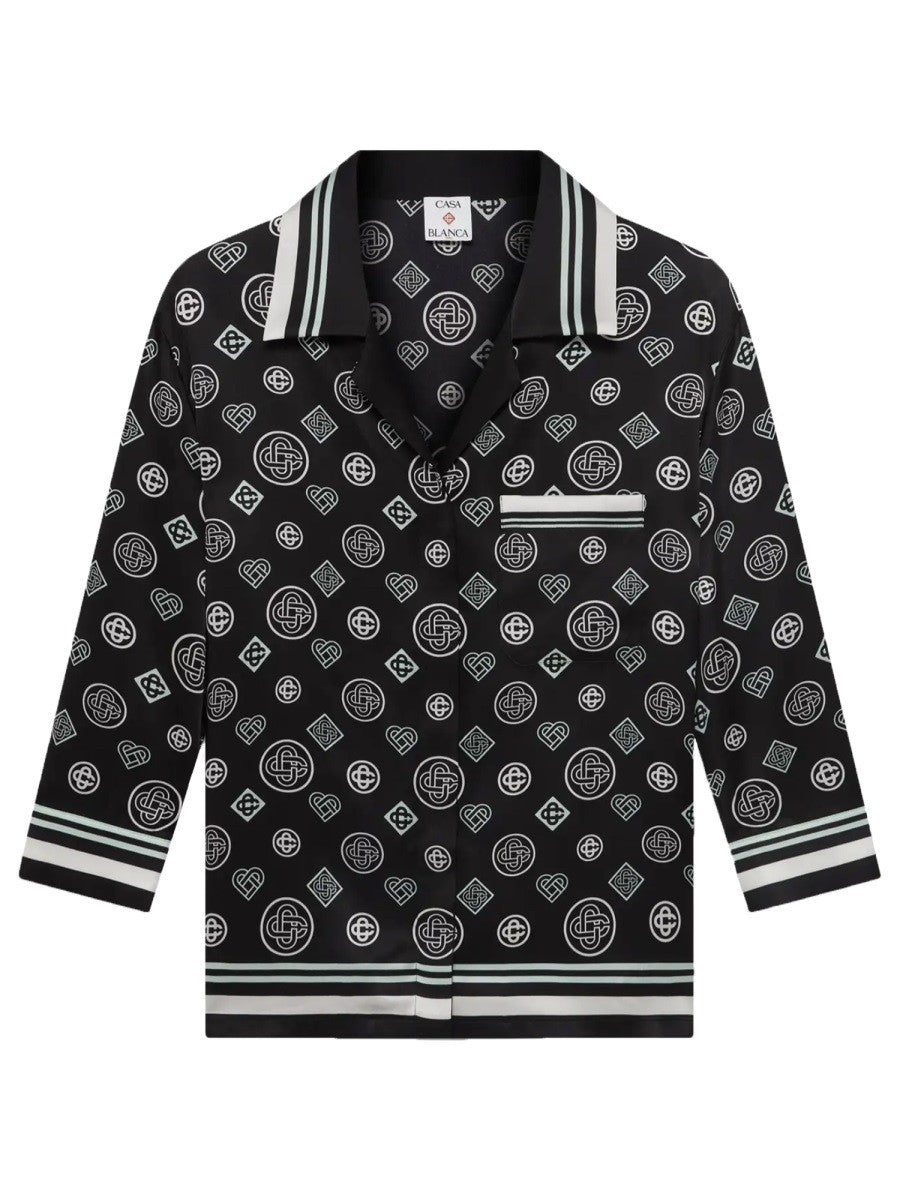 Casablanca Zijden Pyjamashirt met monogram – Zwart