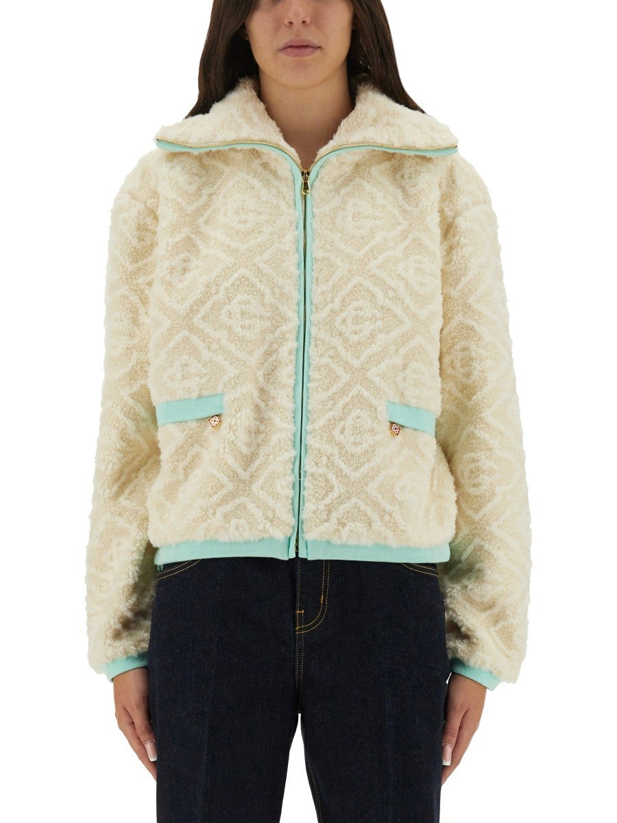 Casablanca Fleecejas met monogram – Wit
