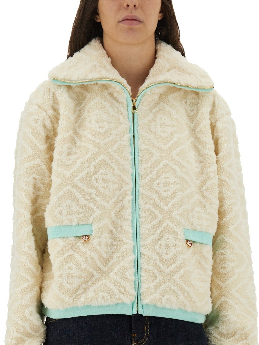 Casablanca Fleecejas met monogram – Wit