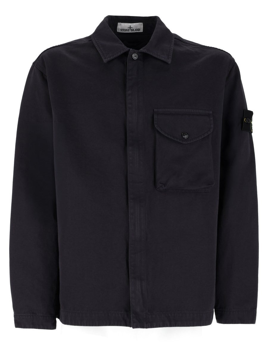Stone Island Katoenen Twill Overshirt – Marineblauw