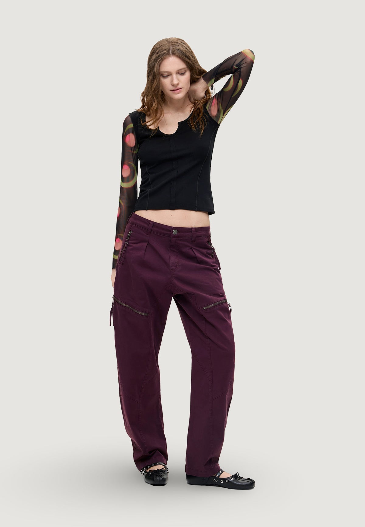 Desigual Zippers Broek – Bordeaux