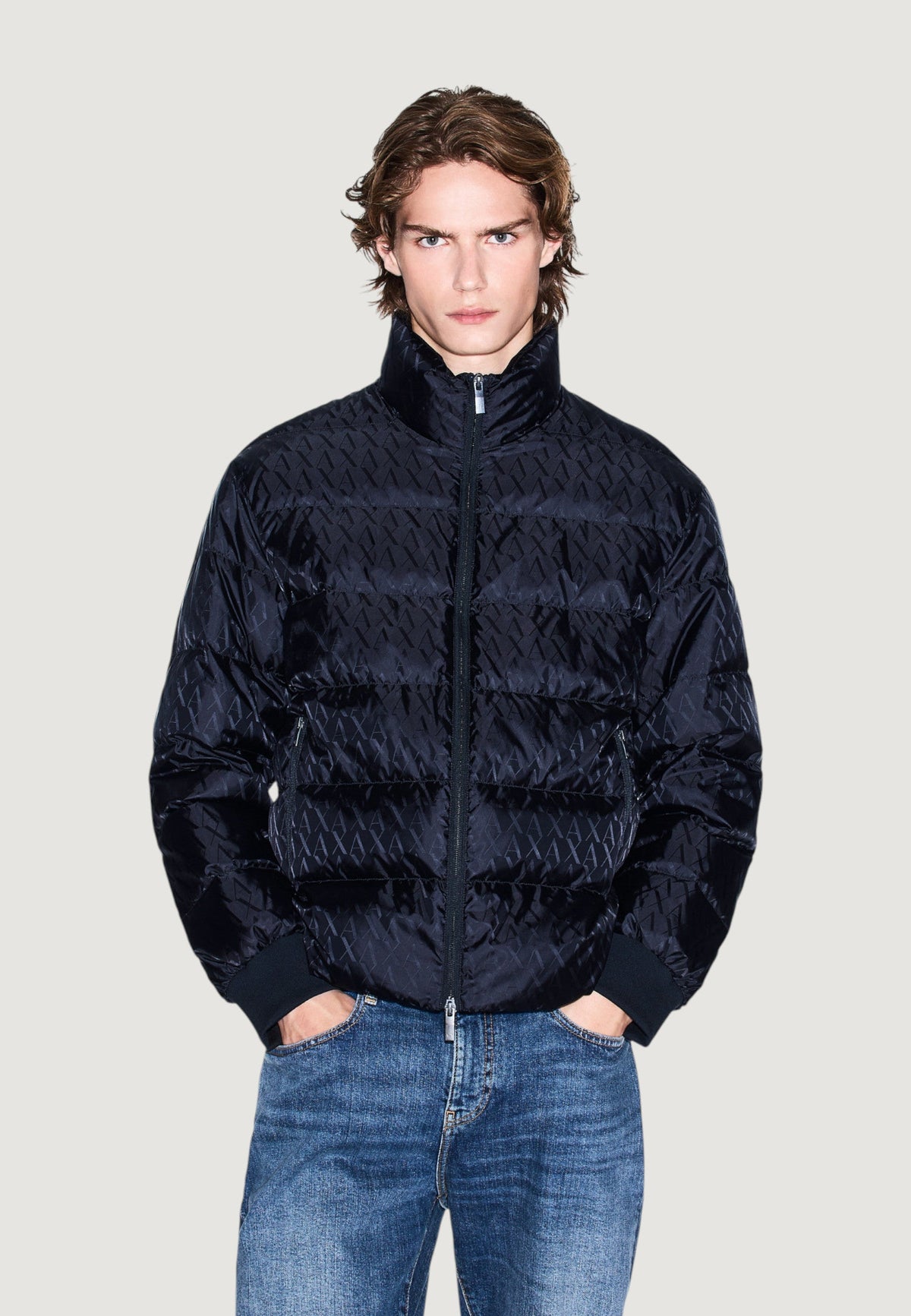 Armani Exchange Donsjas met Hoge Kraag – Blauw