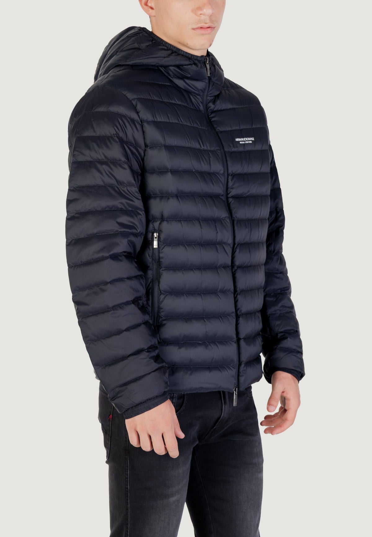 Armani Exchange Donsjas met Hoge Hals en Capuchon – Marineblauw