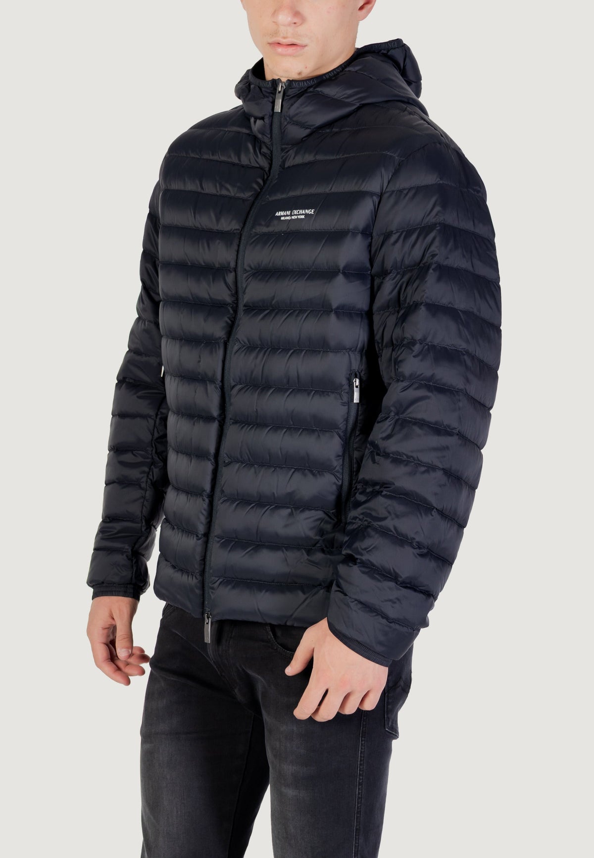 Armani Exchange Donsjas met Hoge Hals en Capuchon – Marineblauw