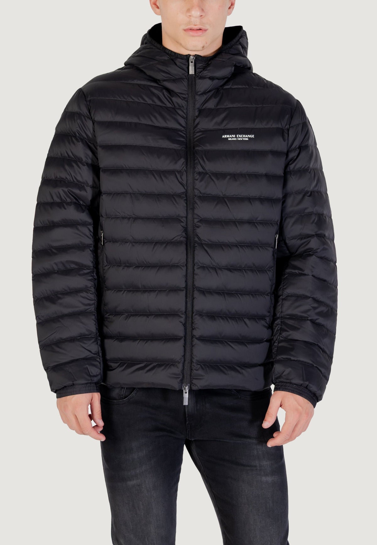 Armani Exchange Donsjas met Hoge Hals en Capuchon – Zwart
