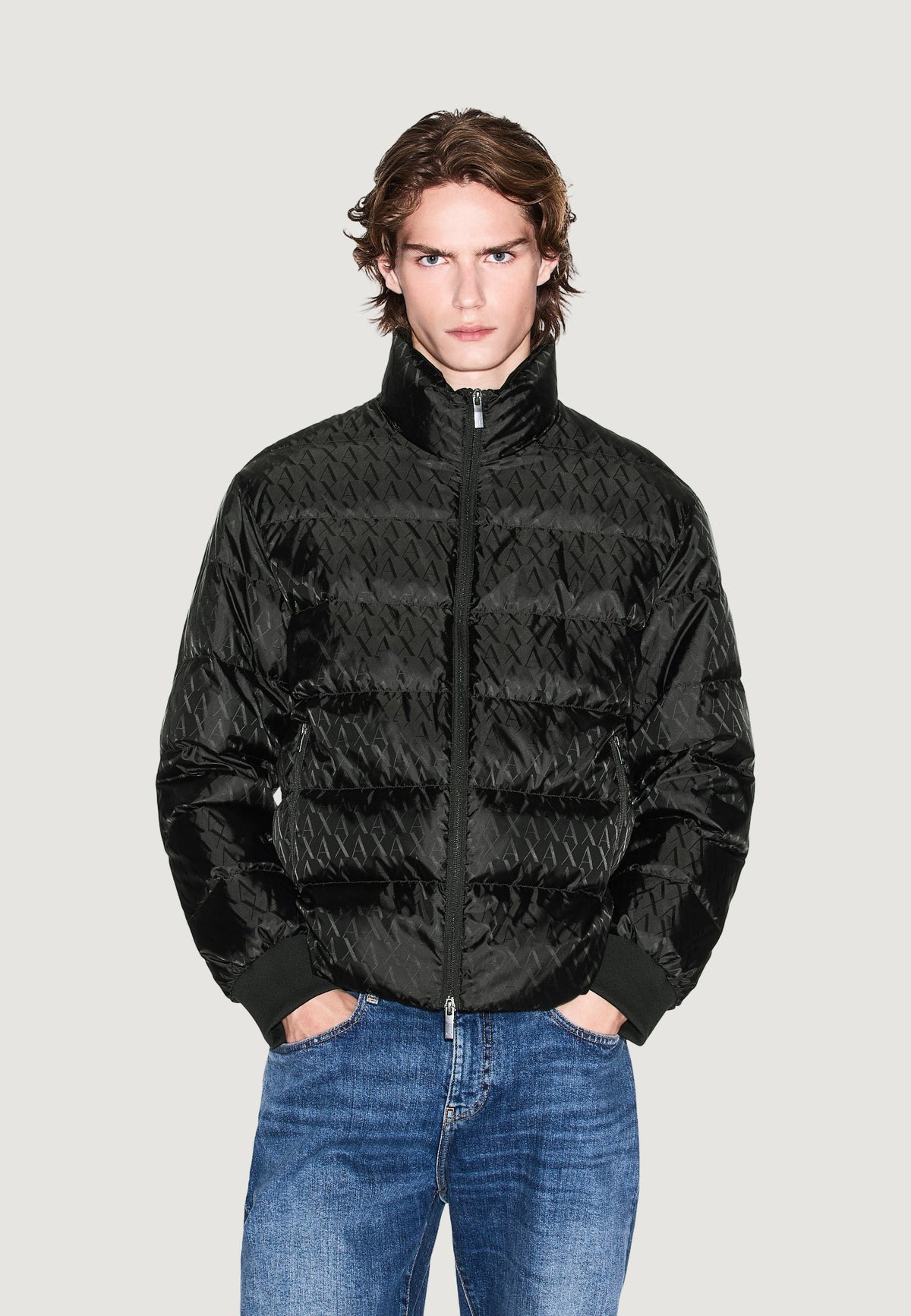 Armani Exchange Donsjas met Hoge Kraag – Zwart