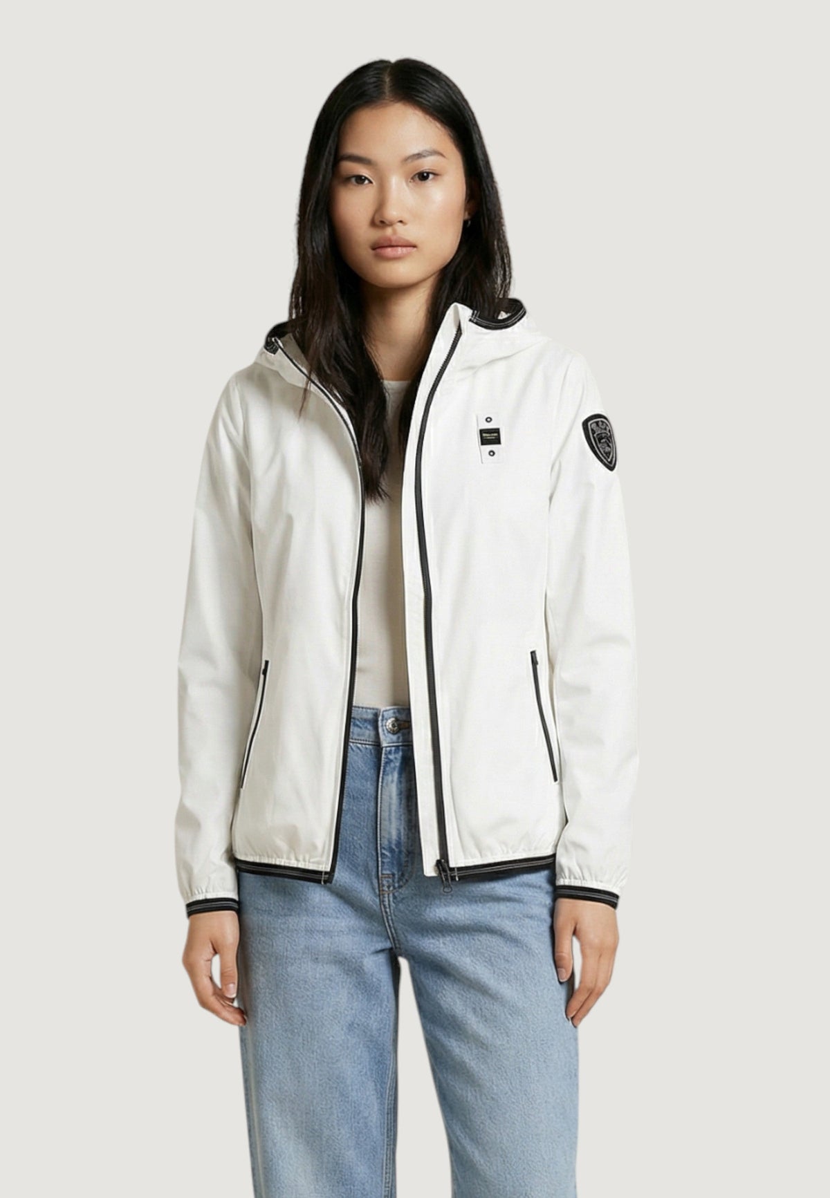 Blauer Nay Jas met vaste capuchon – Wit