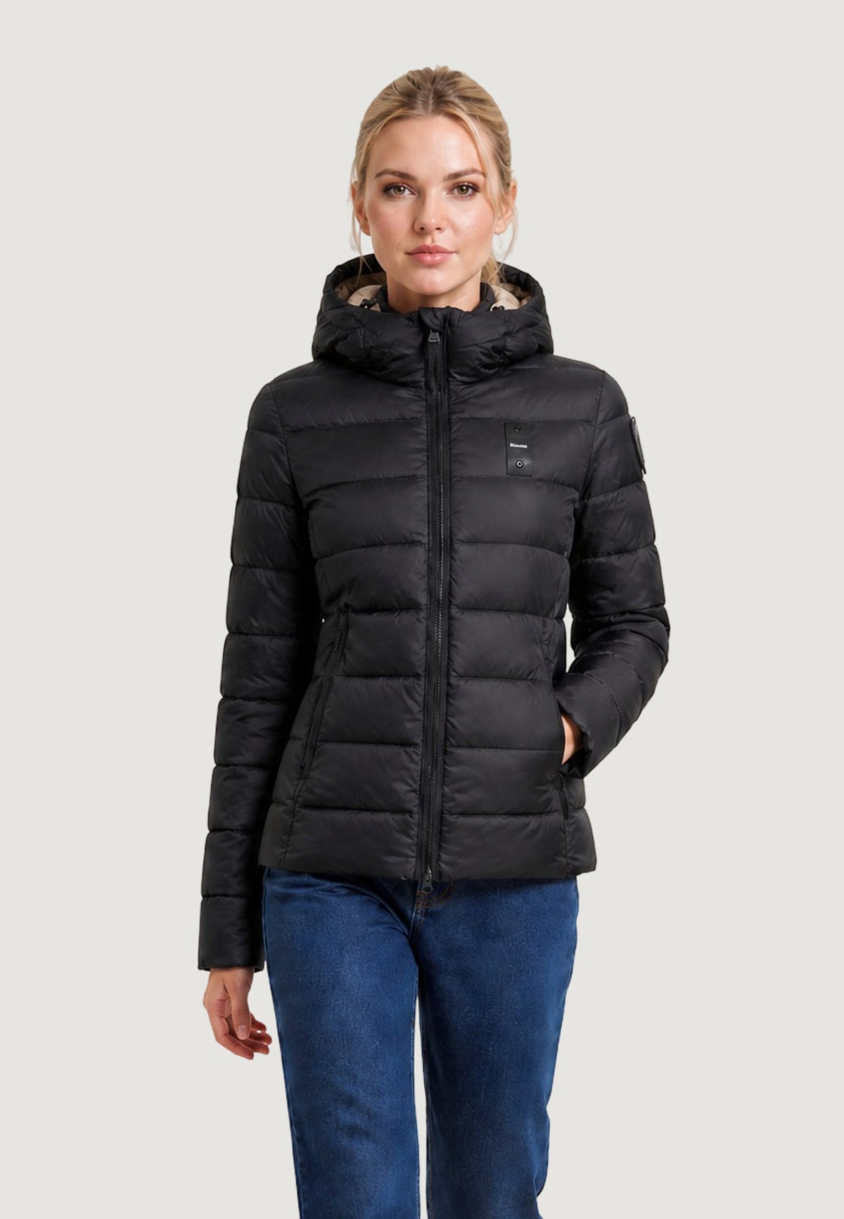 Blauer Charme Gewatteerde jas met capuchon – Zwart