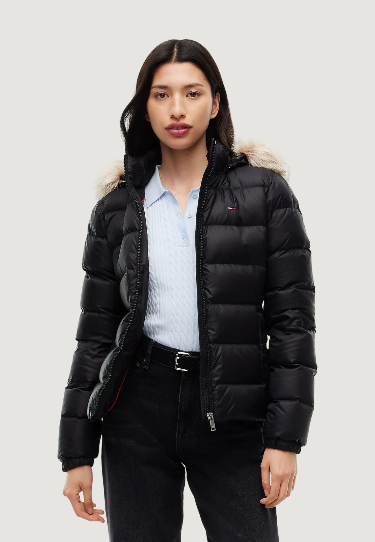 Tommy Hilfiger Donsjas met capuchon en voorzakken – Zwart