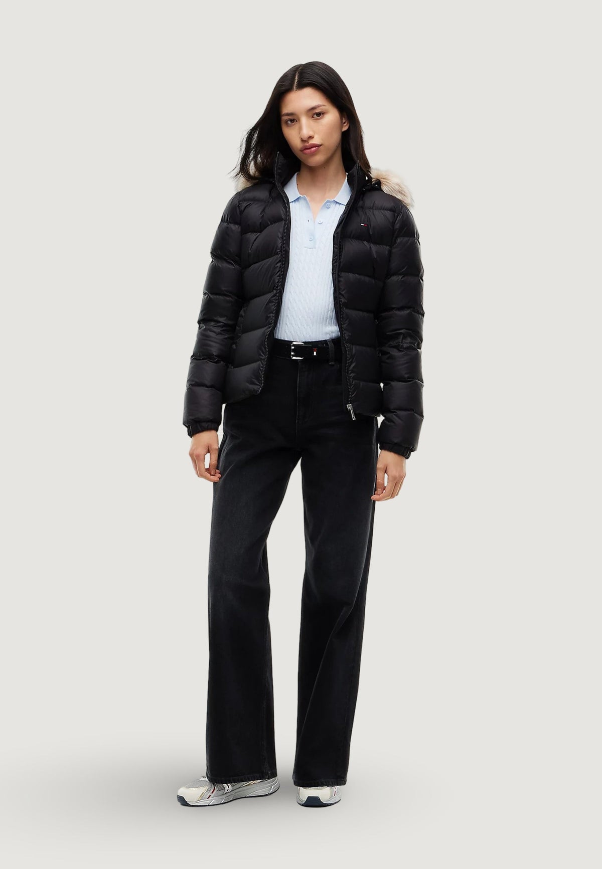 Tommy Hilfiger Donsjas met capuchon en voorzakken – Zwart