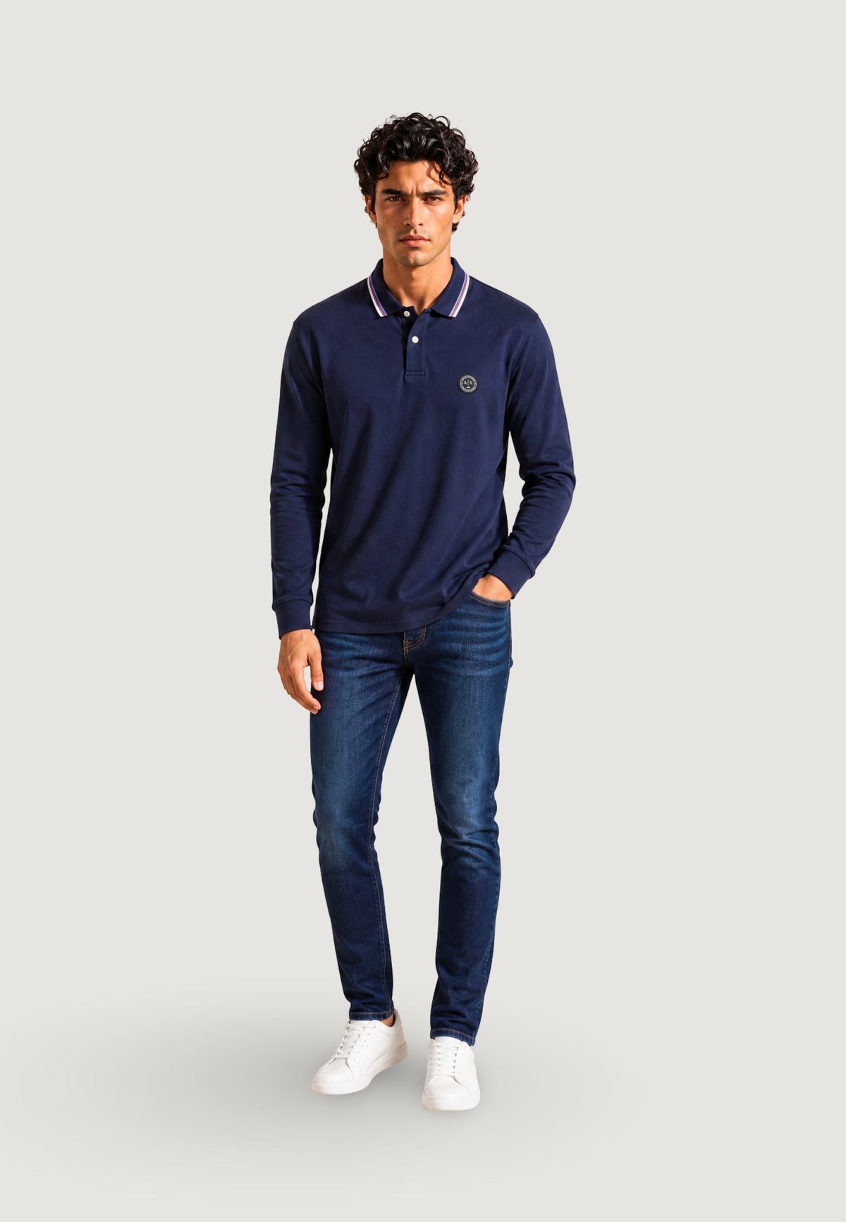Armani Exchange Katoenen Polo met Lange Mouwen – Marineblauw