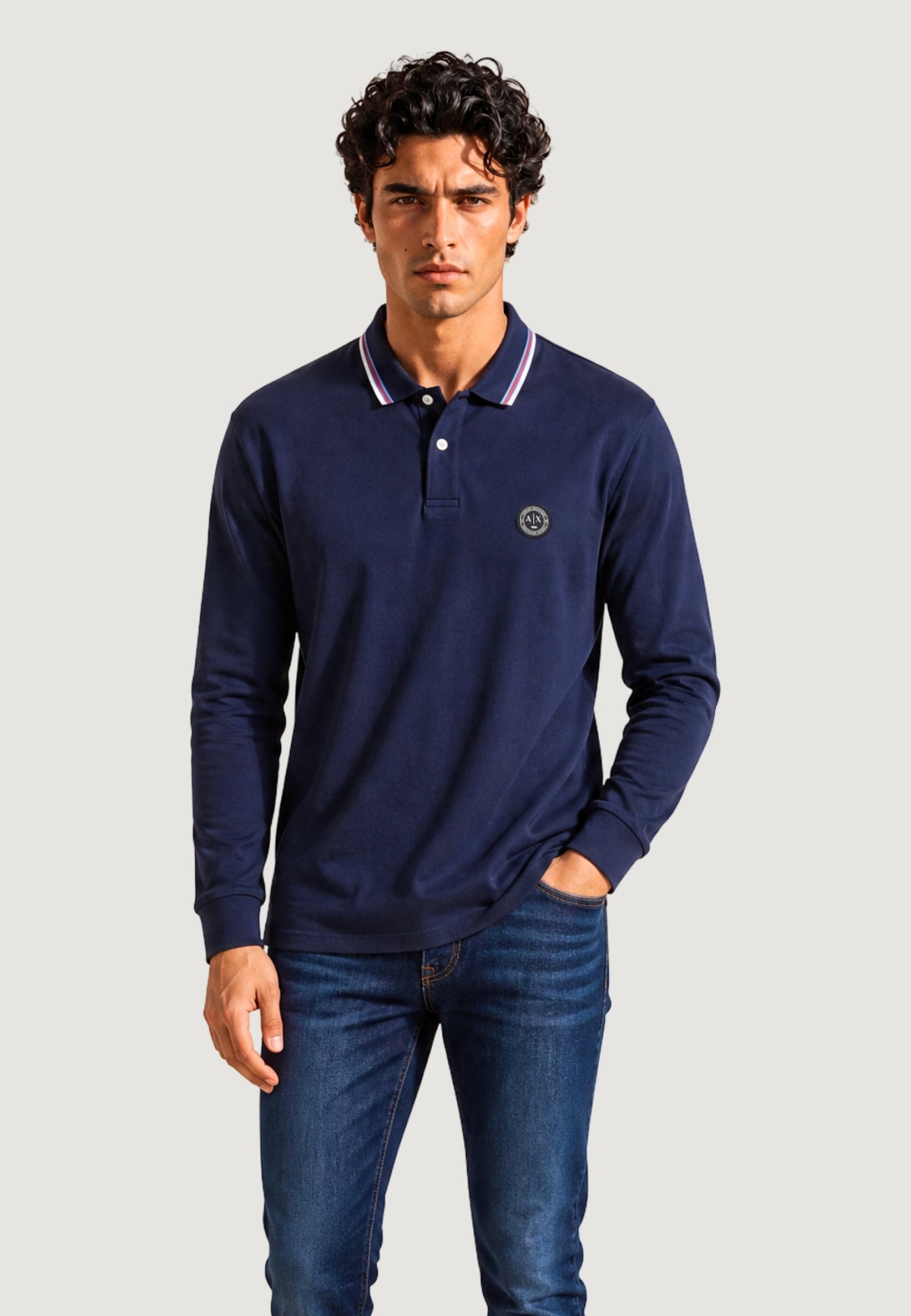Armani Exchange Katoenen Polo met Lange Mouwen – Marineblauw