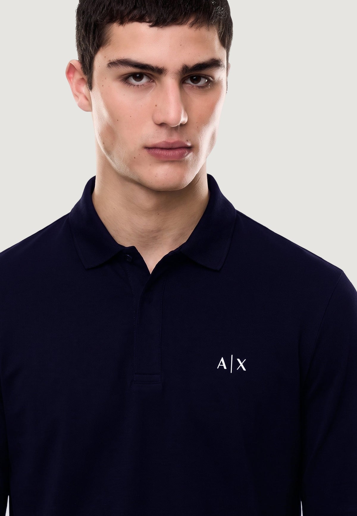 Armani Exchange Stretch Polo met Lange Mouwen – Marineblauw