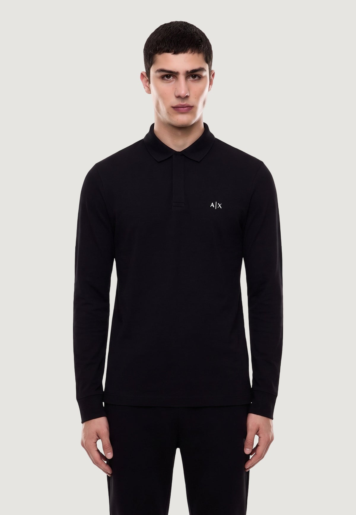 Armani Exchange Stretch Polo met Lange Mouwen – Zwart