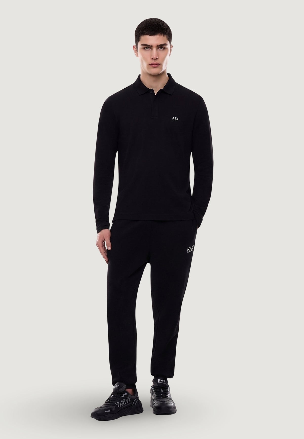 Armani Exchange Stretch Polo met Lange Mouwen – Zwart