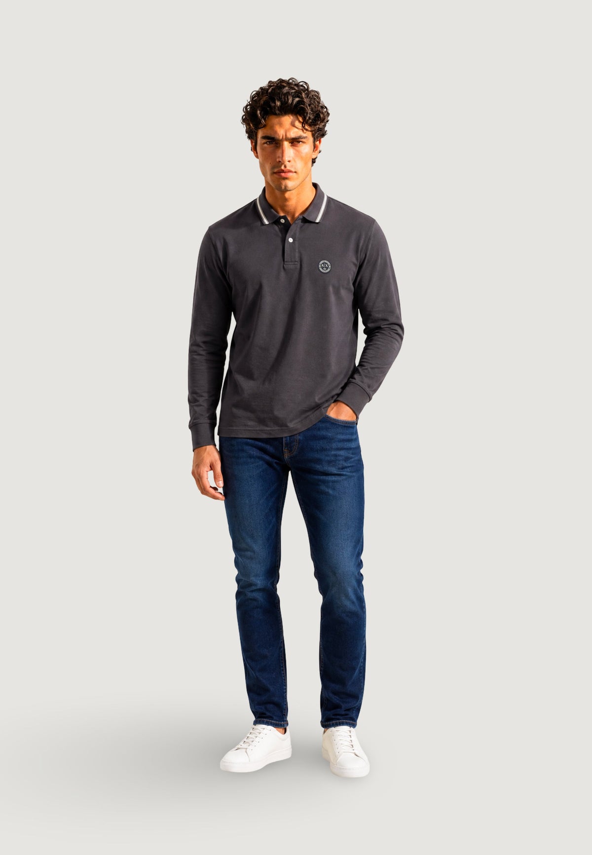 Armani Exchange Katoenen Polo met Lange Mouwen – Zwart