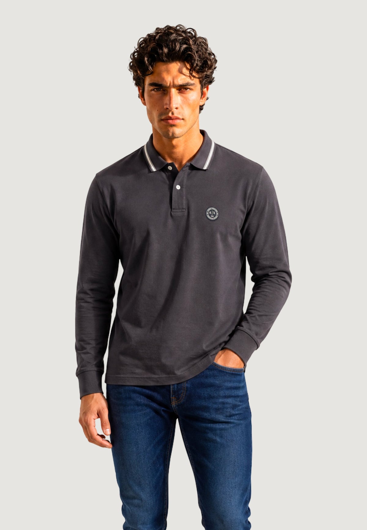 Armani Exchange Katoenen Polo met Lange Mouwen – Zwart