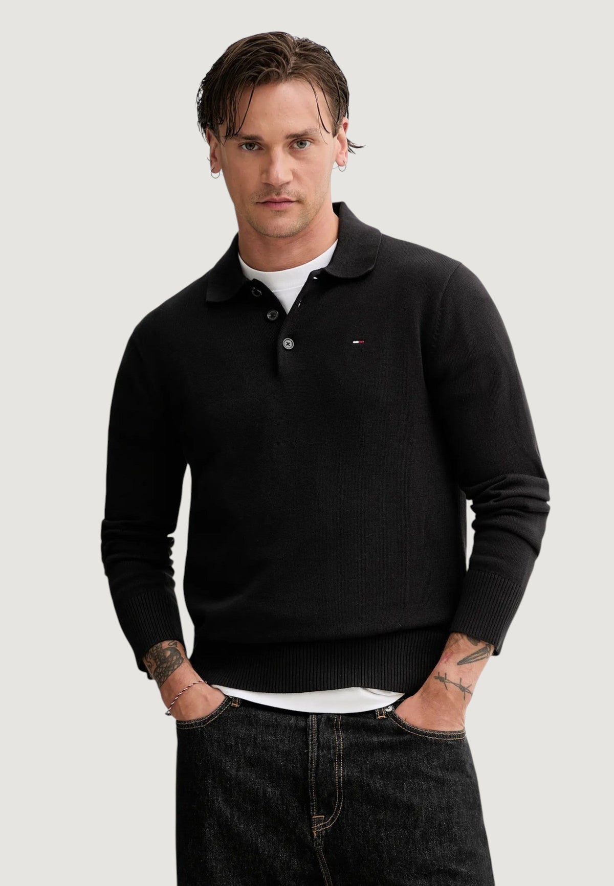 Tommy Hilfiger Slim fit polo met lange mouwen – Zwart