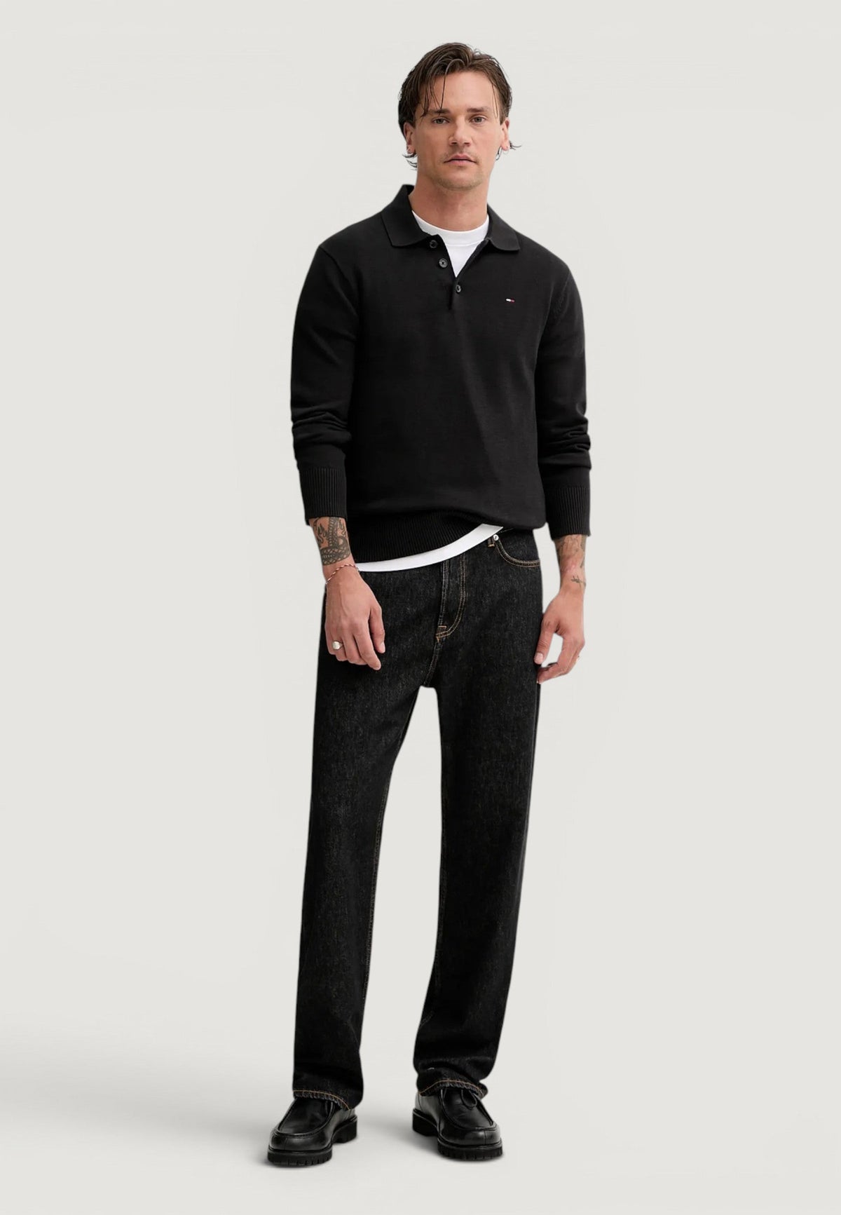 Tommy Hilfiger Slim fit polo met lange mouwen – Zwart