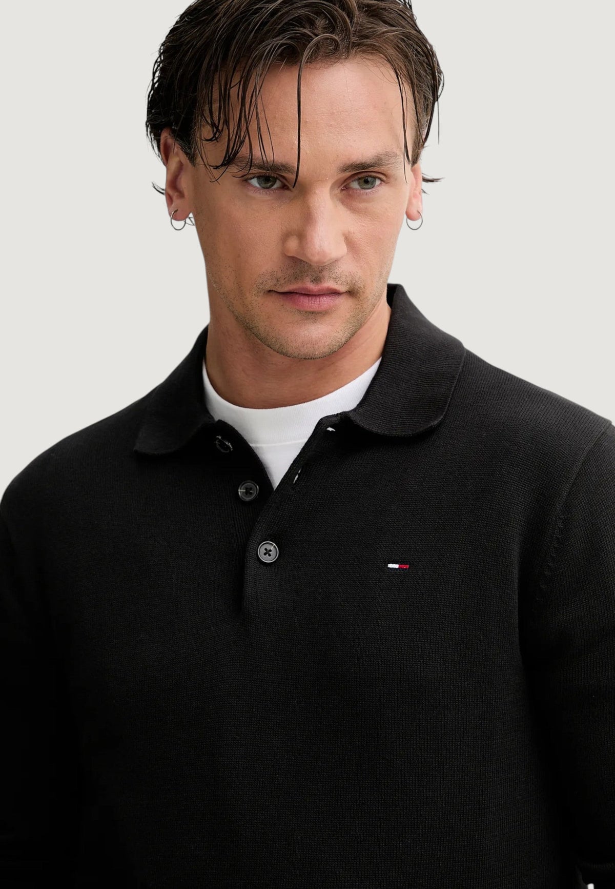 Tommy Hilfiger Slim fit polo met lange mouwen – Zwart