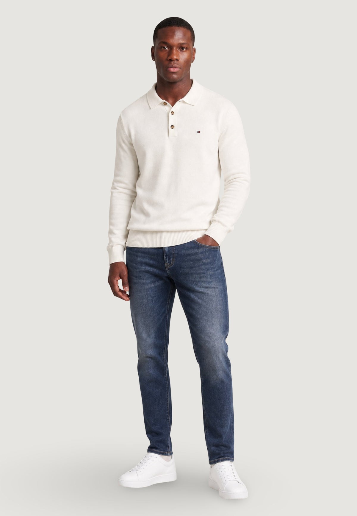 Tommy Hilfiger Slim fit polo met lange mouwen – Wit