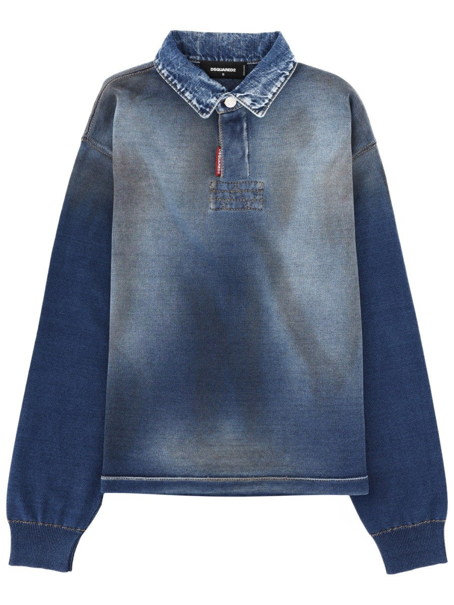 Dsquared2 Polo met denim-effect – Middenblauw