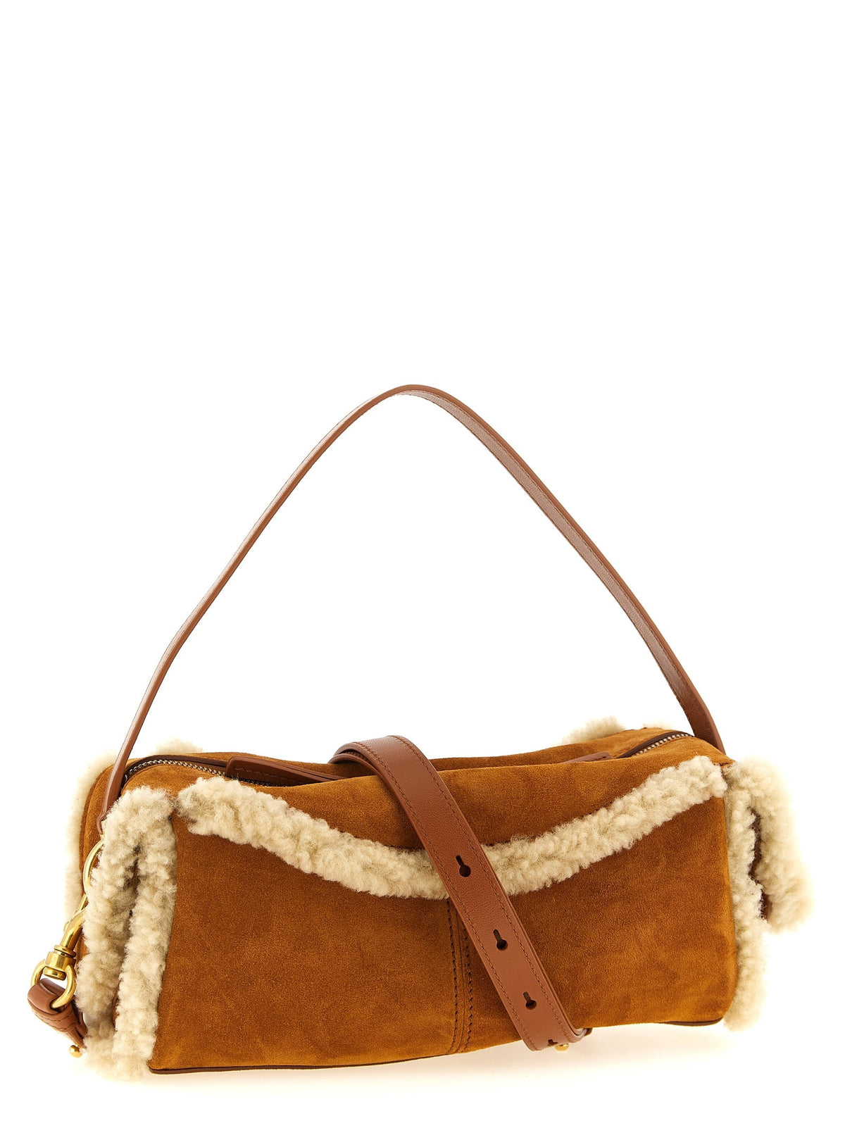 Balmain Suède schoudertas met shearling – Cognac