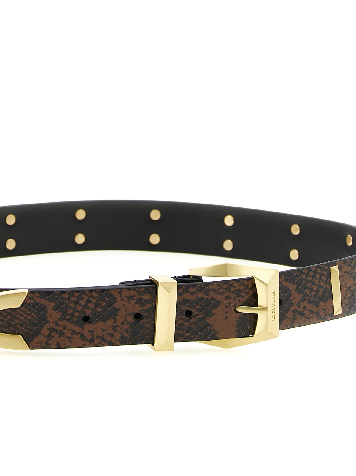 Pinko Leren riem met slangenprint en studs – Meerkleurig