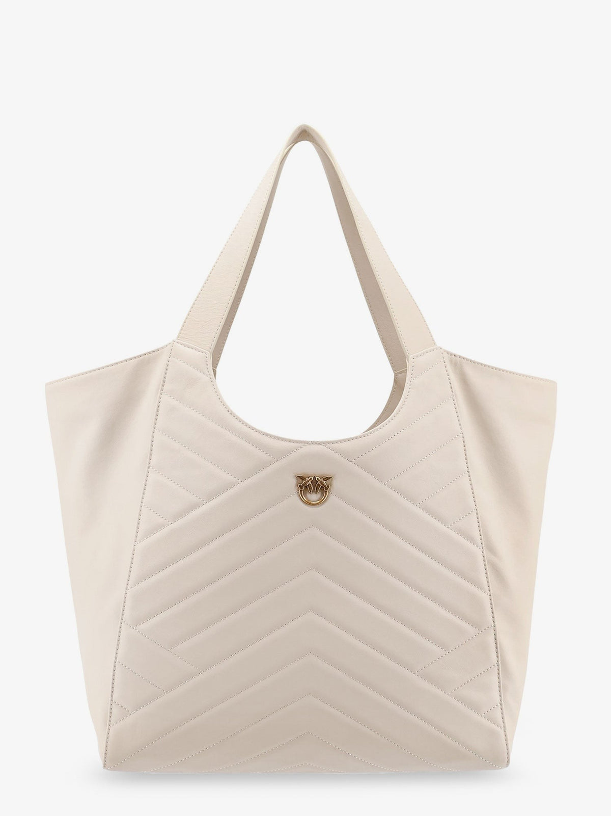Pinko Doorgestikte leren shopper – Gebroken wit