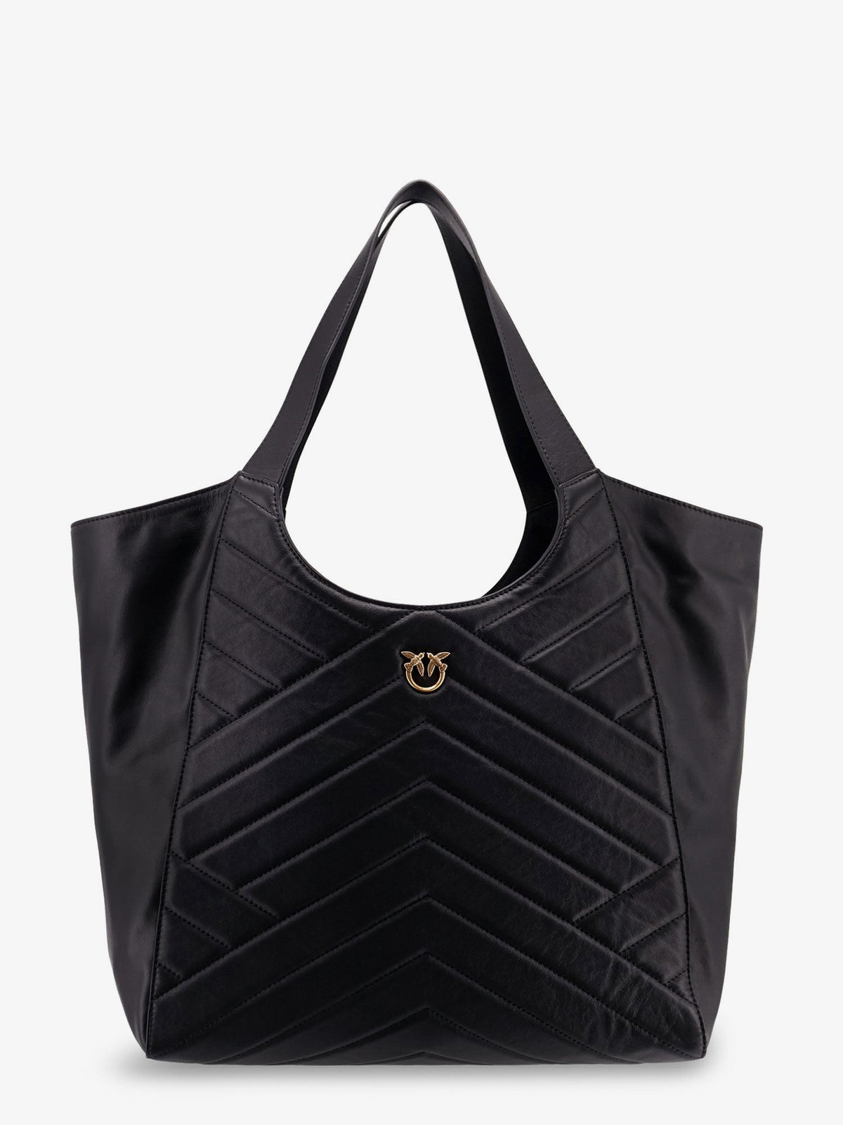 Pinko Doorgestikte leren shopper – Zwart