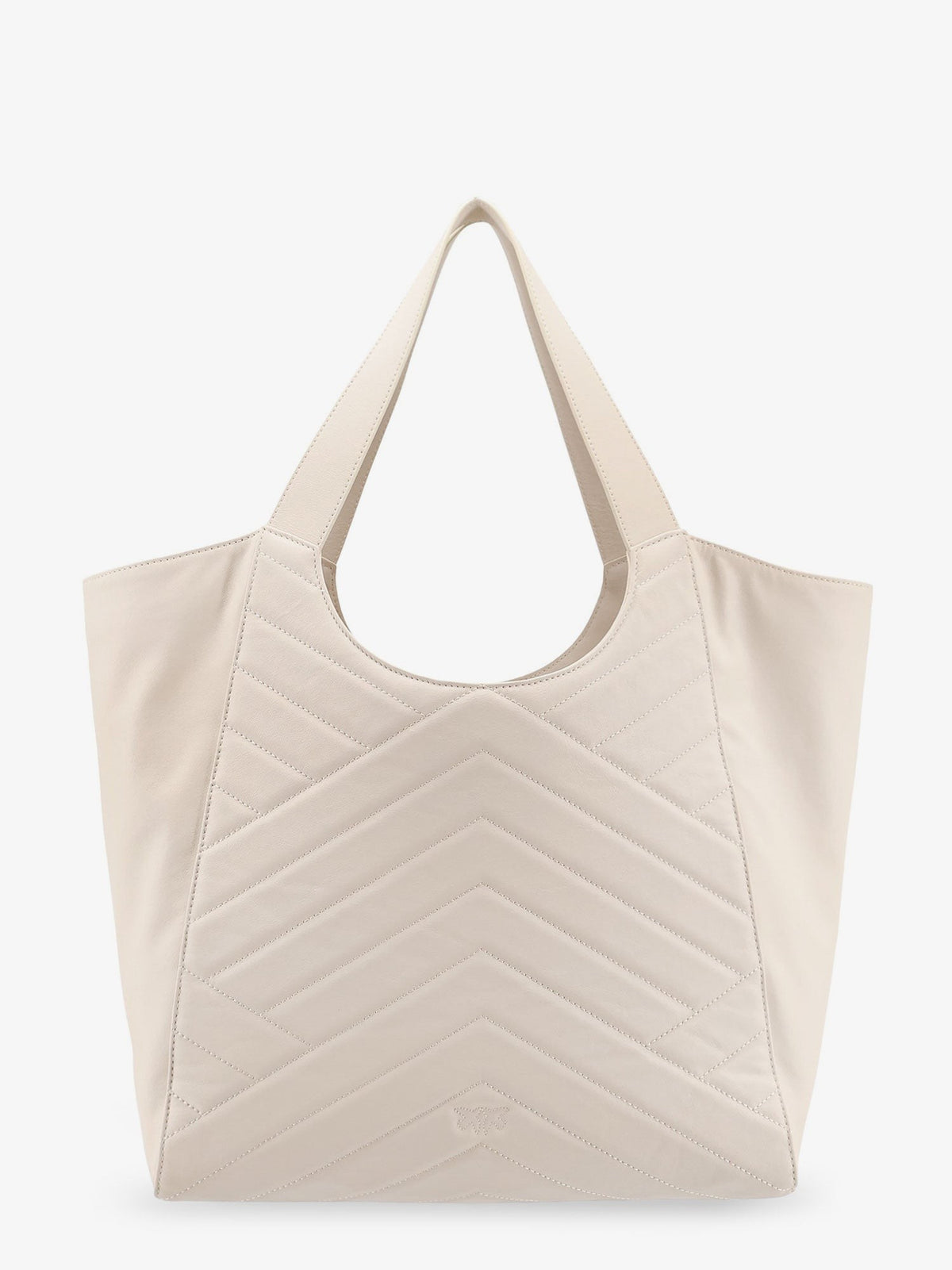 Pinko Doorgestikte leren shopper – Gebroken wit